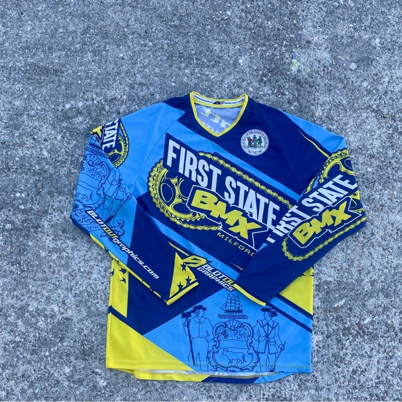 First State BMX Racing Jersey Blue Yellow Long Sleeve - Picture 1 of 4
